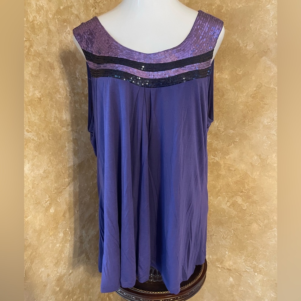 Roz & Ali Blue Pleated Sequin Tank Top